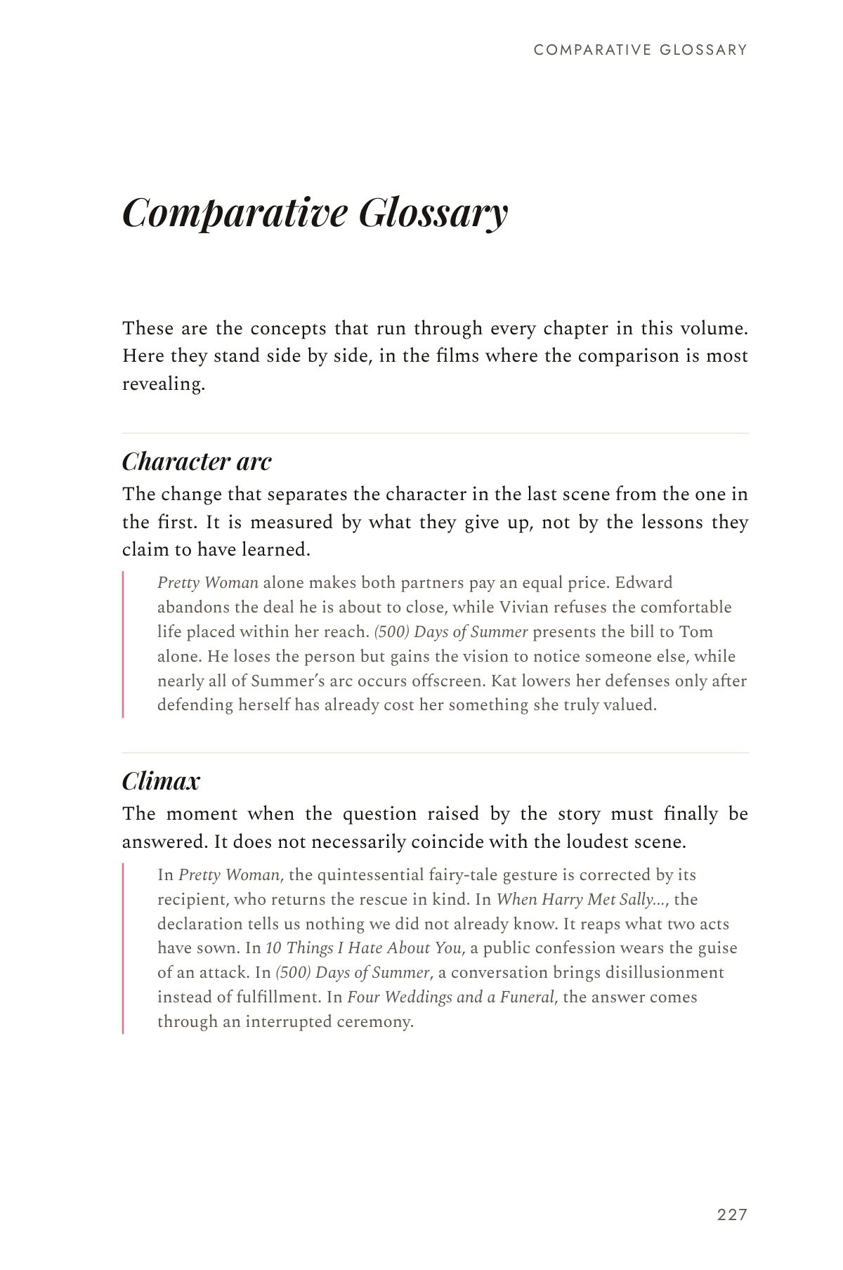Comparative glossary — Romantic Comedy — Volume 1, page 227 of 234