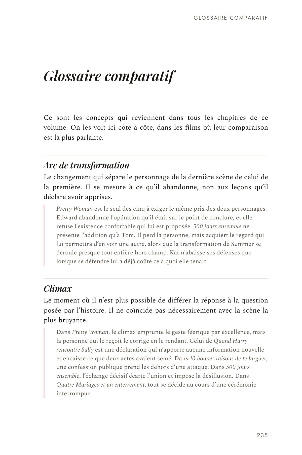 Glossaire comparatif, page 236 de Comédie romantique — Volume 1
